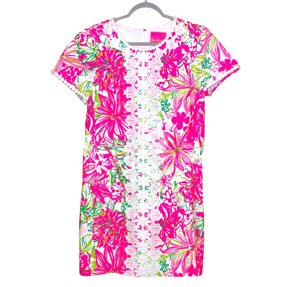 Lilly Pulitzer Pink Floral Shift Dress with Green Accents